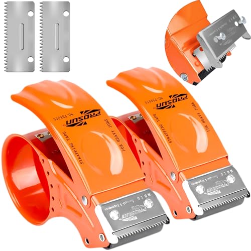 PROSUN 2 Pack Heavy Duty Metal Packing Tape Dispenser Gun and 2 Replacement Blades:2-inch Wide Tape Dispenser for Shipping, Moving, Office & Warehouse(2026 NEW Set 2" Orange + 2" Orange)
