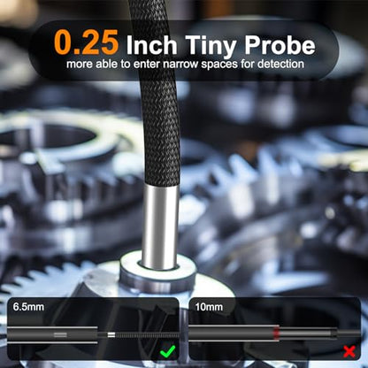 360° Articulating Borescope with 0.25 in Slim Probe, 5" HD 4-Ways Industrial Endoscope Camera with Light, Articulated Flexible Snake Camera for Plumbing & Machinery Inspection
