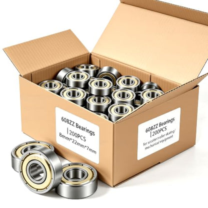 Dianrui 200 PCS 608ZZ Ball Bearings Assortment Kit Carbon Steel - size: 608ZZ