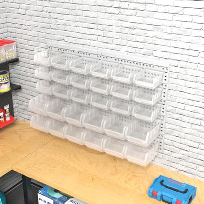Transparent Garage Organizer Bins, 30PCS Wall Mounted Storage Small Parts Bins With White Pegboard to Store Nuts,Bolts, Screws, Nails - size: 25.2“*16.2”, style: style-transparent
