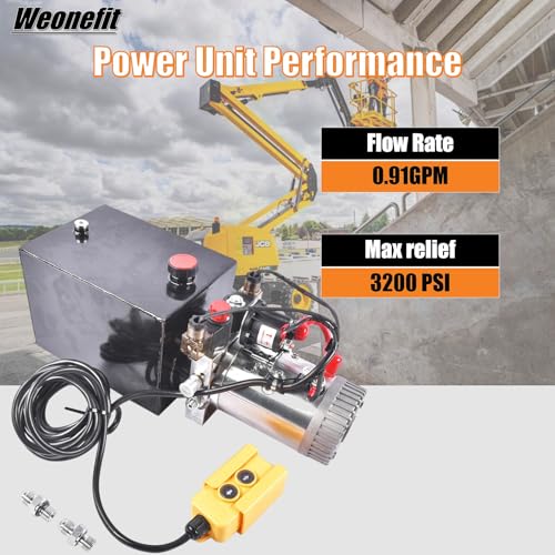 8 Quart Hydraulic Power Unit 1.6kW Power, 12V DC Double Acting Hydraulic Pump for Dump Trailer Car Lifting, Hydraulic Pump Power Unit Steel (GC01) & Aluminium Alloy with Metal Oil Reservoir - size: 8 Quart；Double Acting