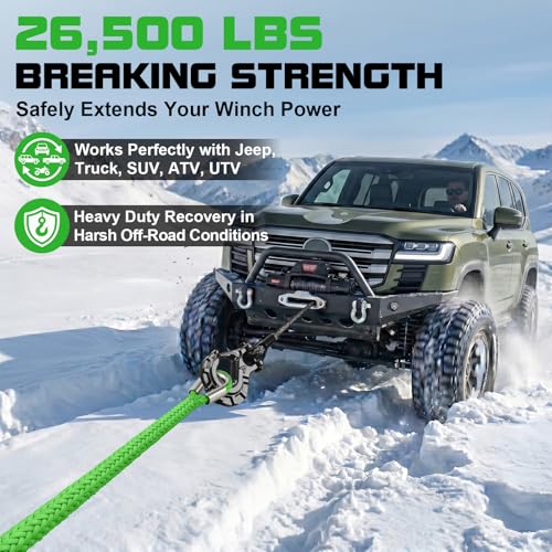Synthetic Winch Rope Extension - 3/8" x 50ft 27000 lbs Heavy Duty Extension Winch Line Cable Replacement for ATV UTV Off Road Vehicle Jeep Truck - Green - color: Green, size: 3/8 Inch x 50 Feet