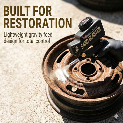 LE LEMATEC Portable Sand Blaster Gun Kit, Pneumatic Tool for Rust Removal - style: Steel Nozzle Black