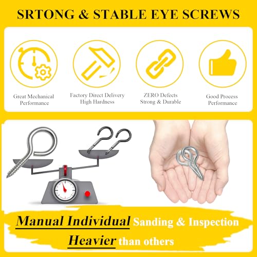 8PCS 2.55 Inch M6 304 Stainless Steel Heavy Duty Eye Screw Hooks