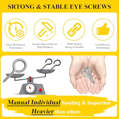 8PCS 2.55 Inch M6 304 Stainless Steel Heavy Duty Eye Screw Hooks