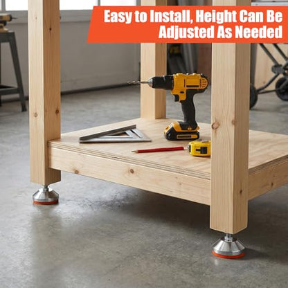 4 Pack Heavy Duty Adjustable Leveling Feet, M 12 Thread Levelers with 2.36 Inch Base, 1300 lb Capacity for Workbench, Machine, Cabinet