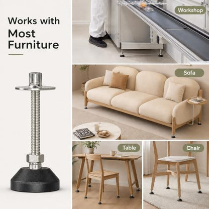 M8 x 1.25 Adjustable Leveling Feet, 4 Pack, 20° Swivel Base - size: M8 | 3" Height | 1.54" Base | 110 lbs/Leg