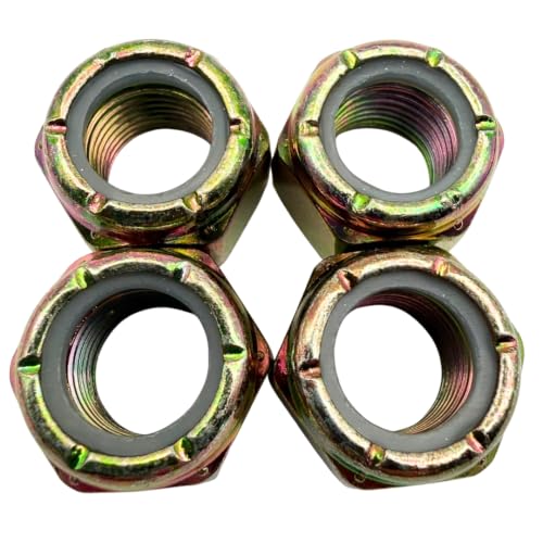 1/2"-20 Grade N8 Nylon Lock Nuts (4 Pack) – Heavy Duty Yellow Zinc Fine Thread Locking Fasteners, Vibration Resistant for Grade 8 Hardware - size: Nylon Lock Nut Yellow Zinc – 4 Pack