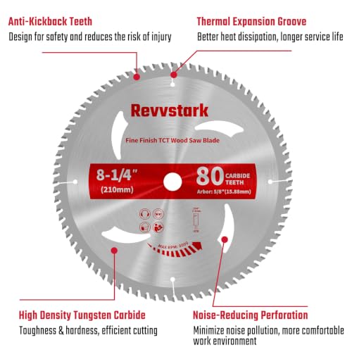 Revvsatrk Circular Saw Blade 8-1/4" 80T for Cutting Wood, 5/8" Arbor - size: 8-1/4 In 40T