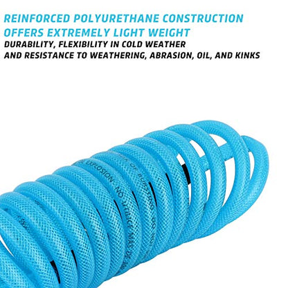 1/4''×10ft Recoil PU Air Hose, Air Compressor Hose with Swivel Fittings and Bend Restrictors - size: 1/4''×10ft