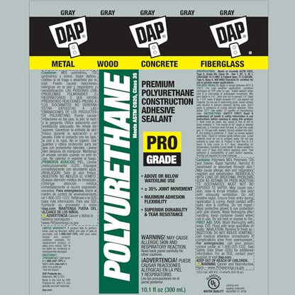 DAP Polyurethane Premium Construction Adhesive Sealant, Gray, 10.1 Oz (7079818814) - color: Gray
