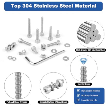 640Pcs Metric M3 Hex Socket Head Cap Screws Assortment Kit, M3x 6/8/10/12/16/20/25/30mm Internal Hex Drive Allen Bolts Nuts and Washers Set Kit, 304 Stainless Steel, Fully Threaded, Pitch: 0.5mm