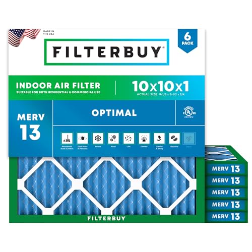 Filterbuy 10x10x1 Air Filter MERV 13 Smoke & Allergy Defense (6-Pack) - size: 10x10x1