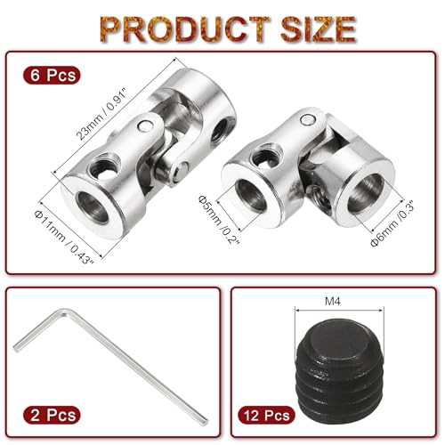MECCANIXITY Steering Universal Joint Shaft Coupling 5mm to 6mm ID 6Pcs - size: 5mm to 6mm ID