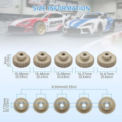 Surpass Hobby 64DP Pinion Gear 3.175mm 36T 37T 38T 39T 40T Motor Gears for 1/10 RC Car Brushed Brushless Motor Parts - size: 36T 37T 38T 39T 40T