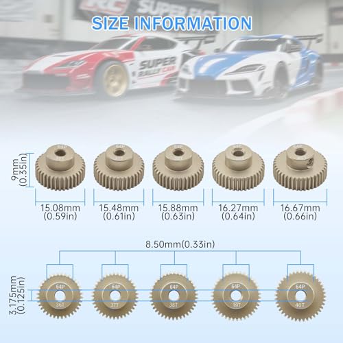 Surpass Hobby 64DP Pinion Gear 3.175mm 36T 37T 38T 39T 40T Motor Gears for 1/10 RC Car Brushed Brushless Motor Parts - size: 36T 37T 38T 39T 40T
