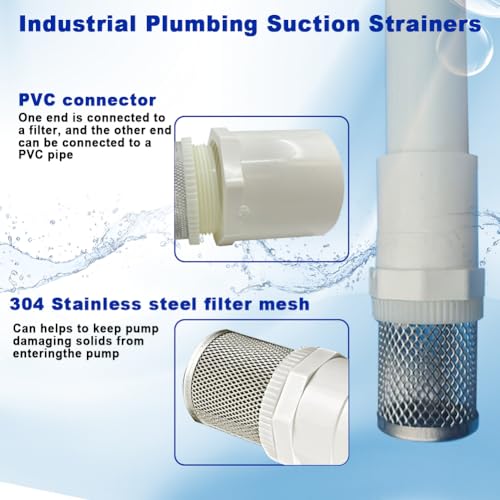 2" Stainless Steel Filter Cover Connected to 2 inch/DN50 PVC Water Pipe, Suction Strainers Used to Remove Debris and Reduce Solid Entry - size: 2"DN50