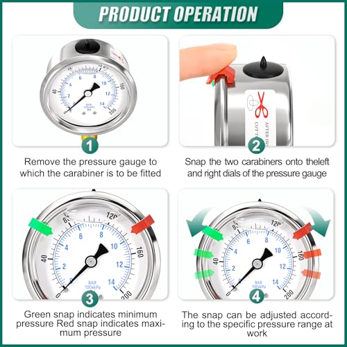 0-200psi Stainless Steel 1/4" NPT 2.5" Dial, Glycerin Liquid Filled Pressure Gauge Lower Mount Designed for Pressure Testing of Water, Oil and Air (with Range Mark Pointer) - size: 0-200Psi