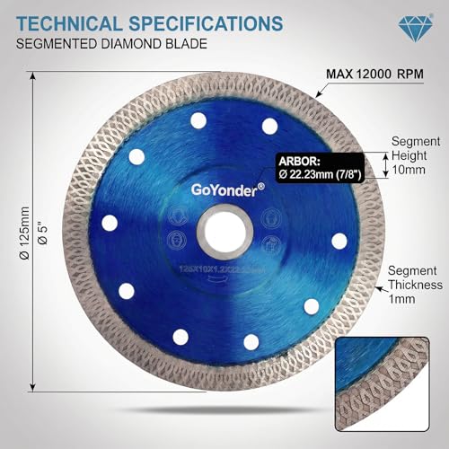 GoYonder 2 Pack 5 Inch Super Thin Diamond Saw Blade for Cutting Porcelain Tiles,Granite Marble Ceramics (5") - size: 5"-Blue-2 PCS
