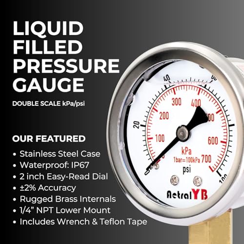 2 Inch Dial Pressure Gauge, 100Psi, Bottom Mount, 2 Pack