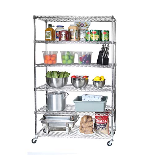 UltraDurable 6-Tier NSF Steel Wire Shelving, 48"W x 18"D x 75"H - color: Steel, size: 6-Tier Shelving, 48" W x 18" D