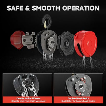 CREWORKS Hand Chain Hoist, 2 Ton 4400 lb Capacity 10 ft Manual Chain Hoist with G80 Load Chain & Double Guide Wheels, Heavy Duty Manual Lever Hoist for Construction Warehouse Automotive Factory - style: Triangle Hand chain hoist, 2 Ton, 10FT
