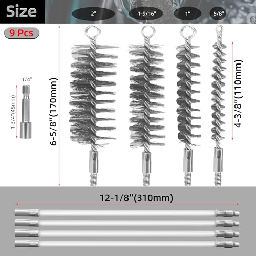 Drill-Powered Chimney Brush & Pipe Cleaning Brush Kit - size: 5/8", 1", 1-5/8", 2"
