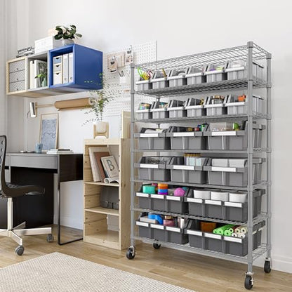 7-Tier NSF 22-Bin Steel Wire Shelving Rack, 36"W x 14"D x 56"H, Gray - color: Gray, size: 22 Bin
