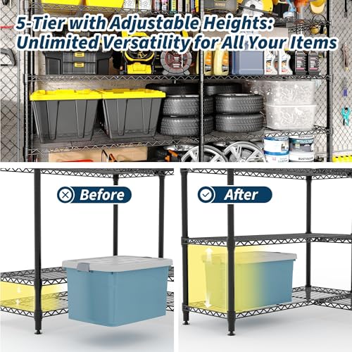 Garvee 71" Wide Storage Shelves Metal Shelving Units 5 Tier, 1325LBS - size: 70.5"Hx15.7"Dx71"W, 5-Layer