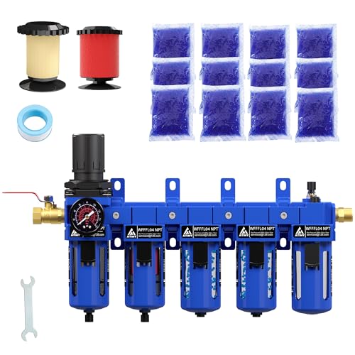 1/2" NPT 5 Stage Air Filter Regulator Lubricator Combo, Air Regulator and Water Separator,Air Compressor Water Separator-Blue - color: 5 Stage, size: 1/2'' NPT