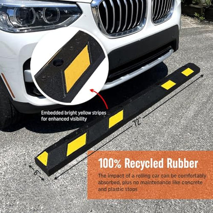 SmartSign Rubber Parking Curb, (Pack of 10) Heavy Duty Parking Stops with Yellow Reflective Stripe Chevrons, 72" Long (6ft), Wheel Stops for Parking Lots/Garage/Cars/Trucks, Pre-Drilled Holes - color: 2. Black/Yellow Pack of 10