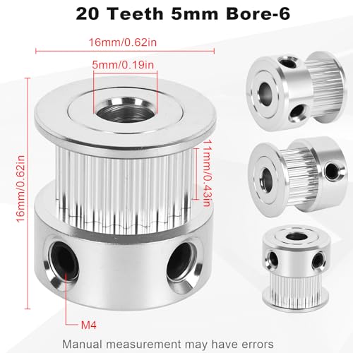 6 Pack GT2 Timing Belt Pulley 20 Teeth,5mm bore,synchronous Pulley - size: 20T-B5-6