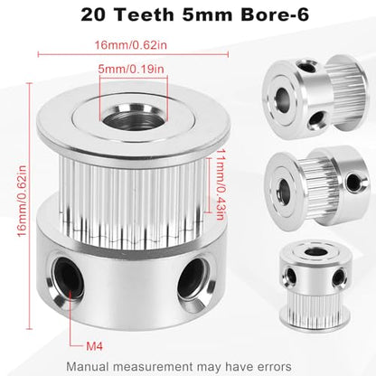 6 Pack GT2 Timing Belt Pulley 20 Teeth,5mm bore,synchronous Pulley - size: 20T-B5-6