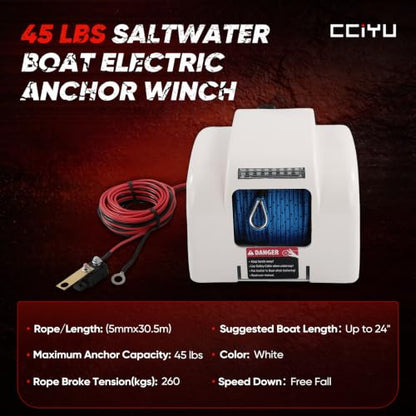 cciyu 12V Electric Free Fall Anchor Winch with Wireless Remote Control