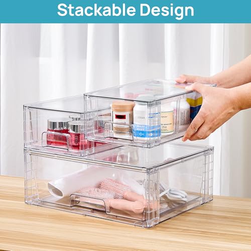 Vtopmart Clear Stackable Storage Drawers, 5 Pack Wide Storage Set - style: 3 Wide+2 Small