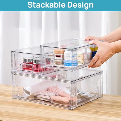 Vtopmart Clear Stackable Storage Drawers, 5 Pack Wide Storage Set - style: 3 Wide+2 Small