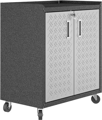 Manhattan Comfort Fortress Collection Modern Designed Mobile Storage Garage Cabinet Great For Tools and Supplies, Stainless Steel - color: Grey, style: 2 Door Cabinet