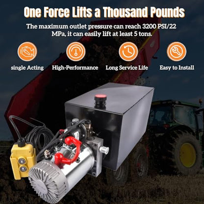 Single Acting Hydraulic Pump 12V DC, 15 Quart, 3200 PSI
