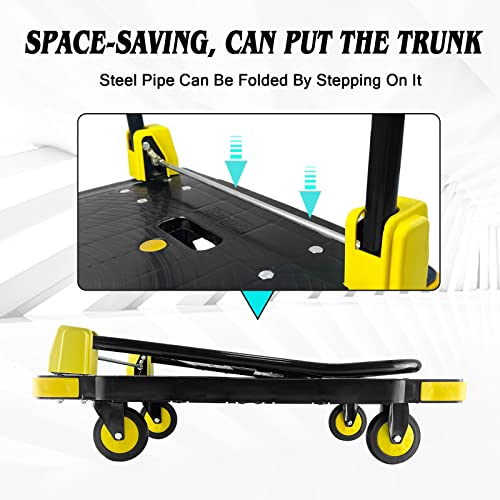 Platform Truck Cart 1000LBS Chinco Star Folding Push Cart Dolly Portable Moving Dolly Cart with 360° Swivel 5'' Wheels Heavy Duty Foldable Flatbed Cart for Hand Moving (35L x24W x40H in) - size: 35"x24"-4 wheels