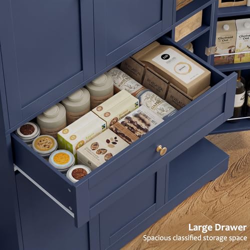 HOSTACK 68"H Kitchen Pantry Storage Cabinet with Doors & Shelves, Navy Blue - color: Navy Blue