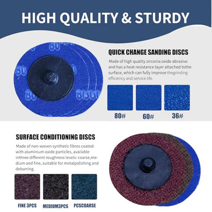 294 PCS 2 Inch Die Grinder Sanding Discs with 1/4" &1/8"Roll Lock , Compatible with Both Die Grinders and Power Drills for Surface Conditioning, Sanding & Polishing，Sanding Pads Includes 40-10000 Grit