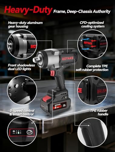 ROTAKE 20V 3/4" Pro Heavy-Duty Cordless Impact Wrench Kit, 1780 FT-LBS, TB5 - size: 3/4" (1780 ft-lbs) TB5