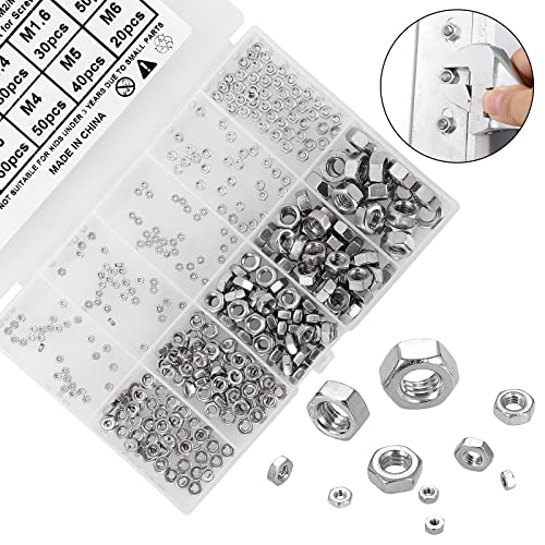 380Pcs Metric Hex Nuts Assortment Kit, for Screw Bolt (M1/M1.2/M1.4/M1.6/M2/M2.5/M3/M4/M5/M6), 18-8 Stainless Steel Hex Hexagonal Nuts, External Hex Nut Set - size: Metric Kit: M1 to M6