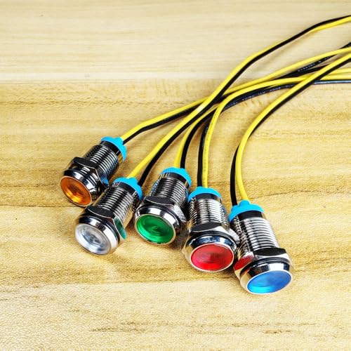 Gebildet 5Pcs 10mm 110V-220VAC LED Metal Indicator Light Waterproof Signal Lamp (Green/Orange/Red/Blue/White 5Pcs) - color: Multicolored 110V