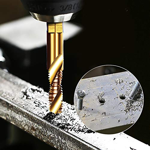 DKIBBITH 6-pc Metric M8 Combination Drill Tap Bit Set, M8*1.25 Thread Size, Titanium Coated High-Speed Steel, Ideal for Drilling and Threading in Soft Metal Wood and Plastic,1/4" Hex Shank - size: M8x1.25