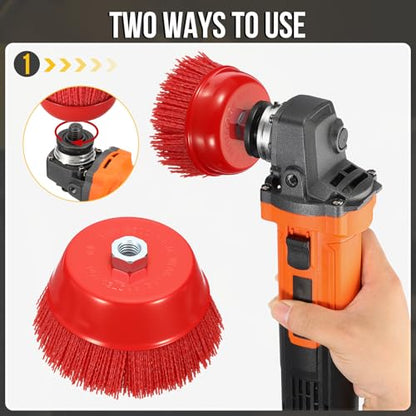 DTGN 2 Pcs 6" Wire Cup Brush Set for Grinder, 5/8"-11 Arbor & 1/4" Shank