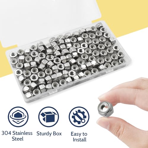 1/4-20 Lock Nut, 110Pcs Stainless Steel Nylock Insert Locking Nuts - size: 1/4"-20, 110 Pack