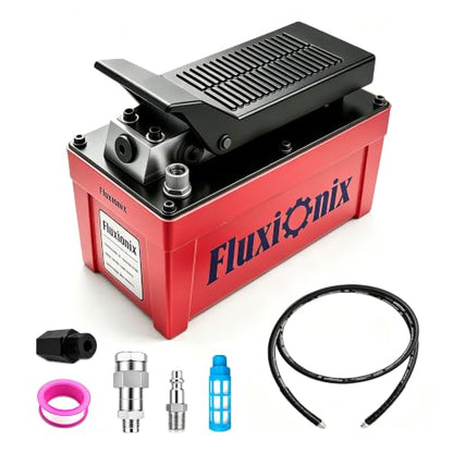Air Hydraulic Pump 10,000 PSI, 1.7L Reservoir, NPT 1/4" Inlet, NPT 3/8" Oil Outlet, Hydraulic Pump Air Hydraulic Foot Pump with 6.6ft Pipe, Red - color: Red