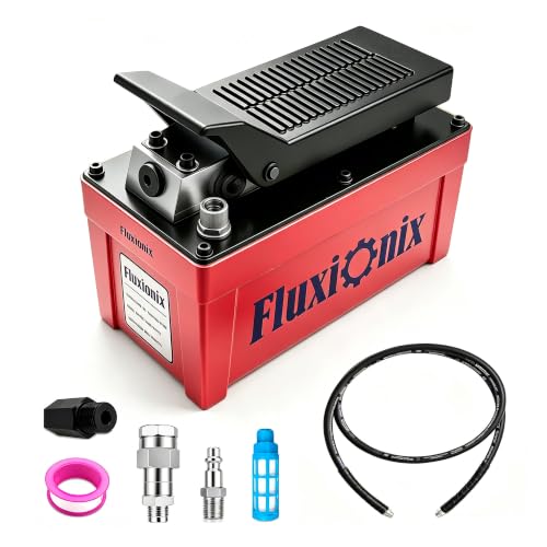 Air Hydraulic Pump 10,000 PSI, 1.7L Reservoir, NPT 1/4" Inlet, NPT 3/8" Oil Outlet, Hydraulic Pump Air Hydraulic Foot Pump with 6.6ft Pipe, Red - color: Red