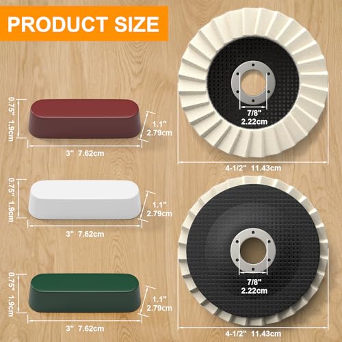 BURMONG 15 Pcs Wool Polishing Wheel & Compound Kit – 10 Buffing Wheels (4-1/2" x 7/8") + 5 Polishing Compounds–Felt Flap Disc for Angle Grinder – Multi-Surface Buffing for Metal, Wood & Automotive
